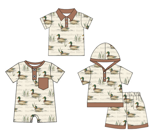 Baby Boy Short Sleeves Ducks Sibling Romper Shirt Set ( Moq 5 Each Style ) 3.4