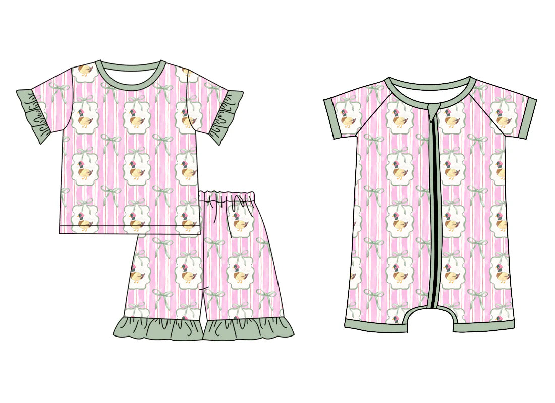 ( Moq 5 Each Style ) Baby Girls Kids Toddler Ducks Bows Stripes Sibling Summer Zipper Romper Set