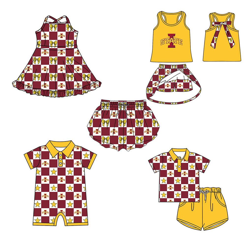 ( Moq 5 Each Style ) Baby Boys Girls Toddler Bows Red Plaid Team Sibling Shorts Dress Sets Clothes