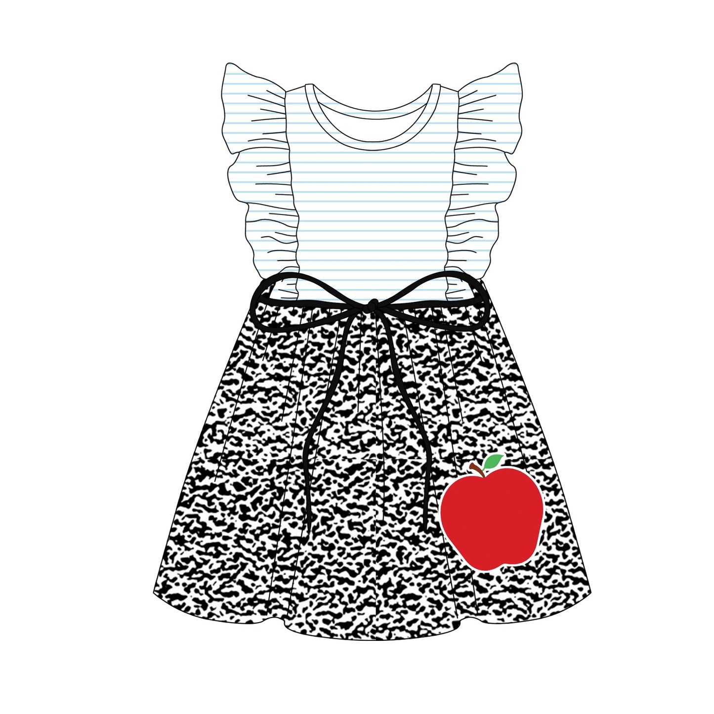 Baby Girl Short Sleeves Back To School Stripes Apple Dress ( Moq 5 ) 3.5