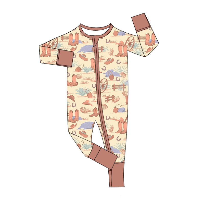 Baby Boy Infant Zipper Western Boots Romper