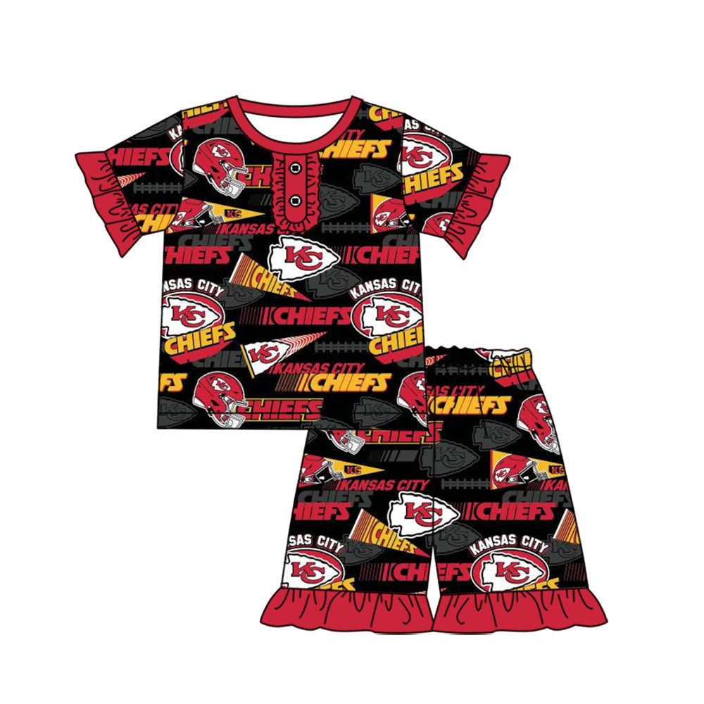 Baby Girl Short Sleeves Team Shirt Shorts Pajamas Set Moq 5