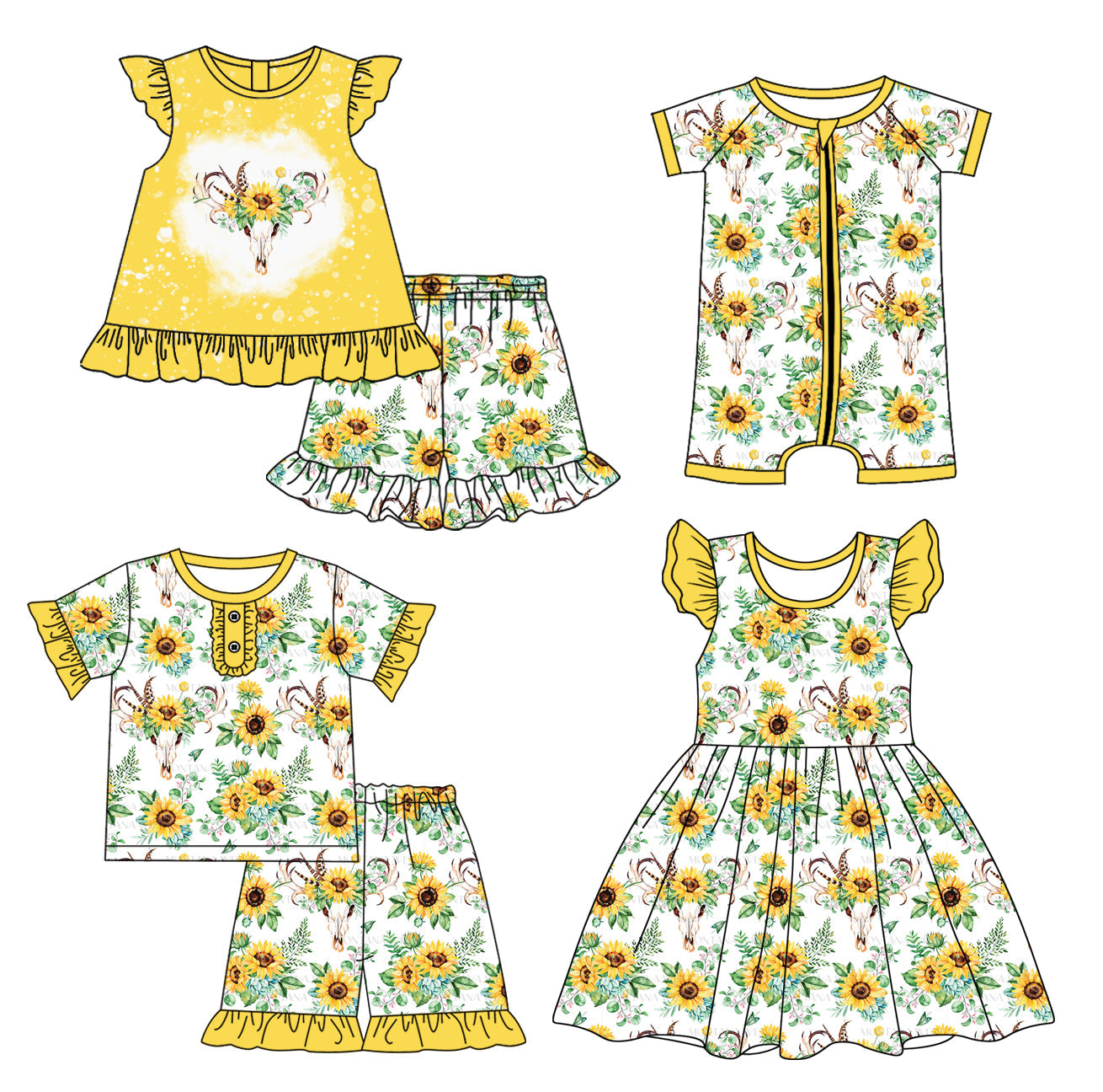 Baby Girl Western Cow Flower Sibling Romper Dress Set ( Moq 5 Each Style ) 2.25
