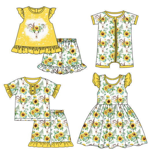 Baby Girl Western Cow Flower Sibling Romper Dress Set ( Moq 5 Each Style ) 2.25
