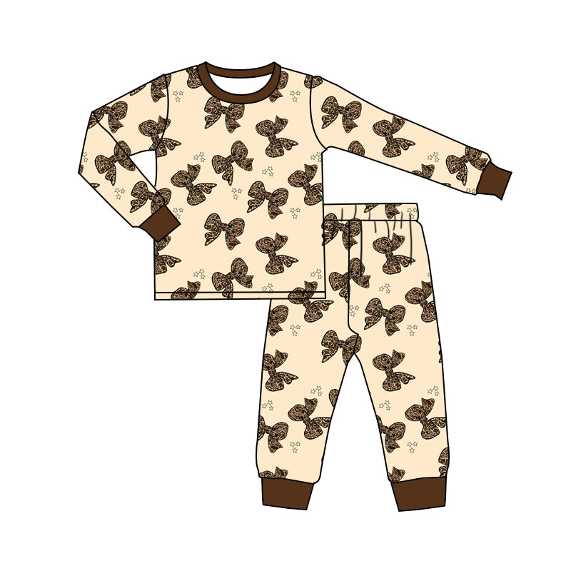 Baby Kids Long Sleeves Camo Bows Shirt Pants Pajamas Set