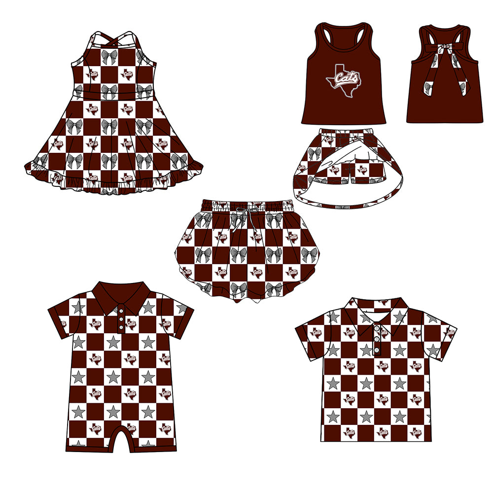 ( Moq 5 Each Style ) Baby Boys Girls Toddler Bows Team Sibling Shorts Dress Shirt Set Summer Clothes