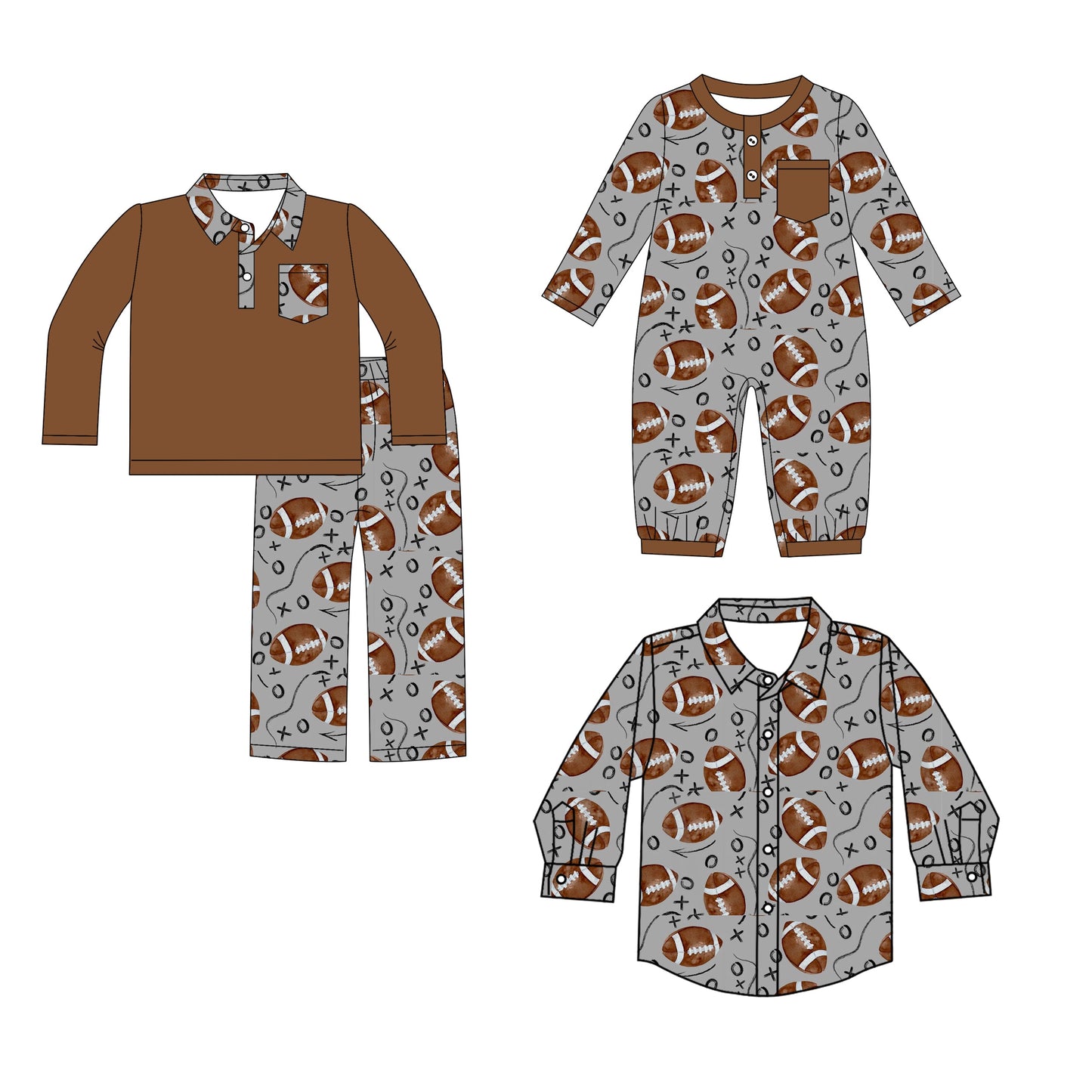 ( Moq 5 Each Style ) Baby Boy Toddler Football Sibling Romper Dress Set