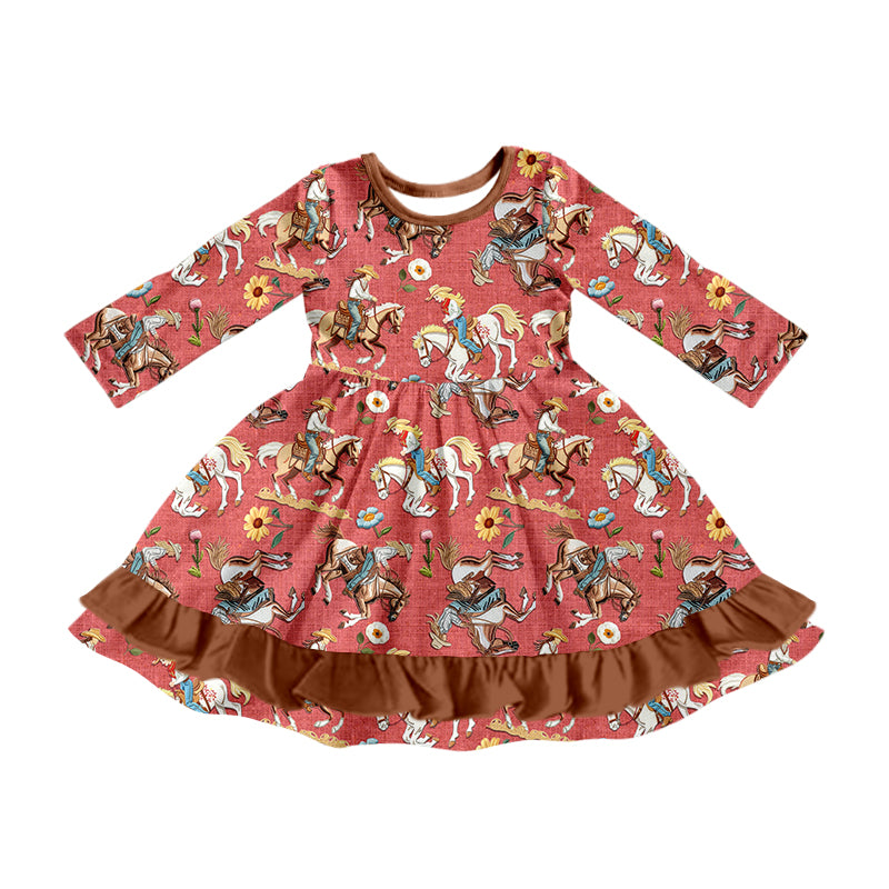 Baby Girl Long Sleeves Western Rodeo Ruffle Dress