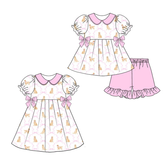 Baby Girl Short Sleeves Dogs Bows Sibling Dress Set ( Moq 5 Each Style ) 12.26