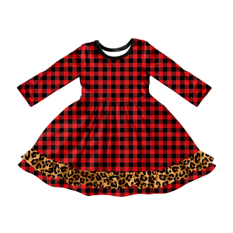 Baby Girl Long Sleeves Red Black Plaid Christmas Dress