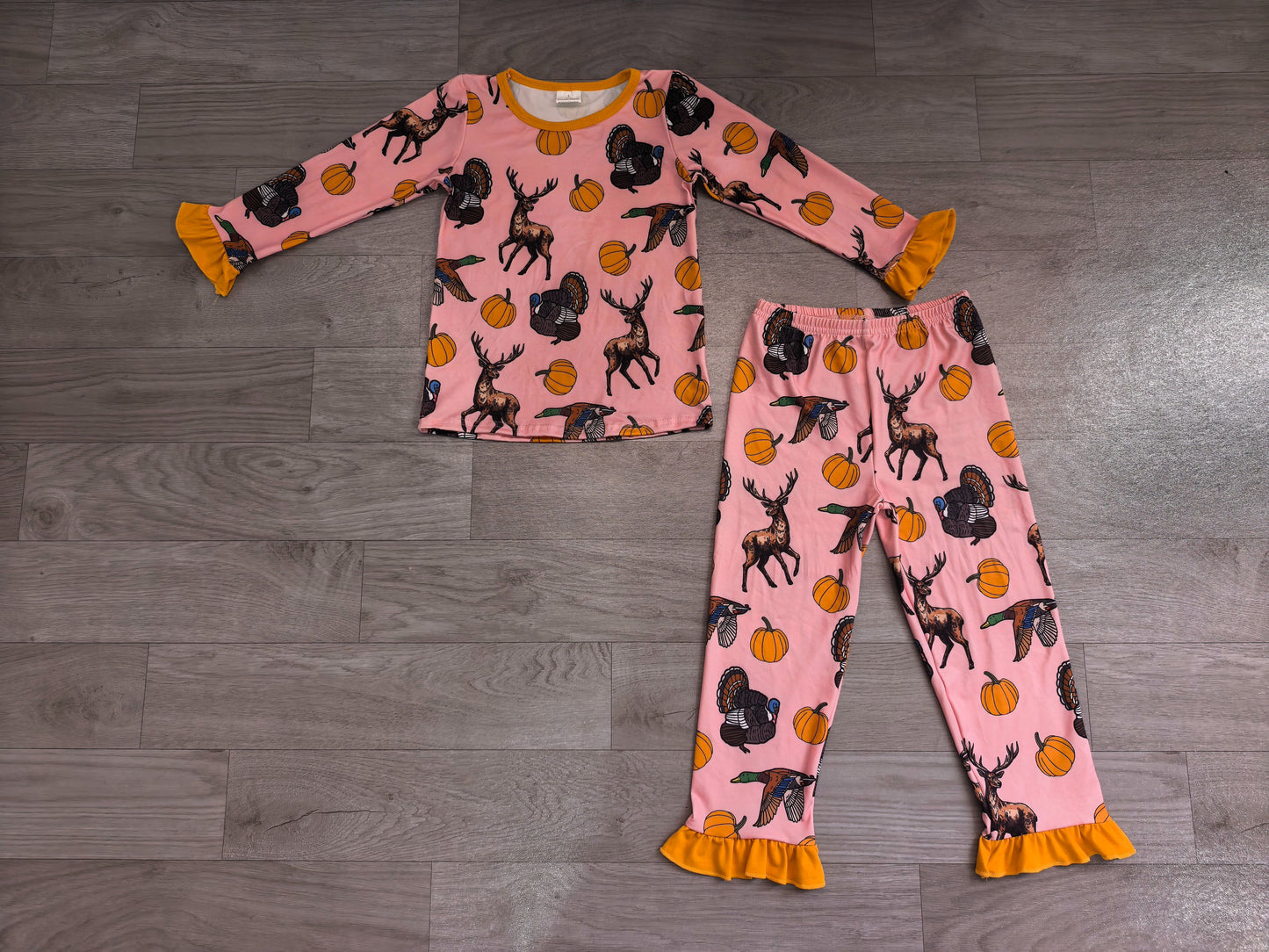 ( No moq ) Preorder Baby Girls Kids Pumpkins turkey Ducks Deer Shirt Pants Set Pajamas Fall Clothes