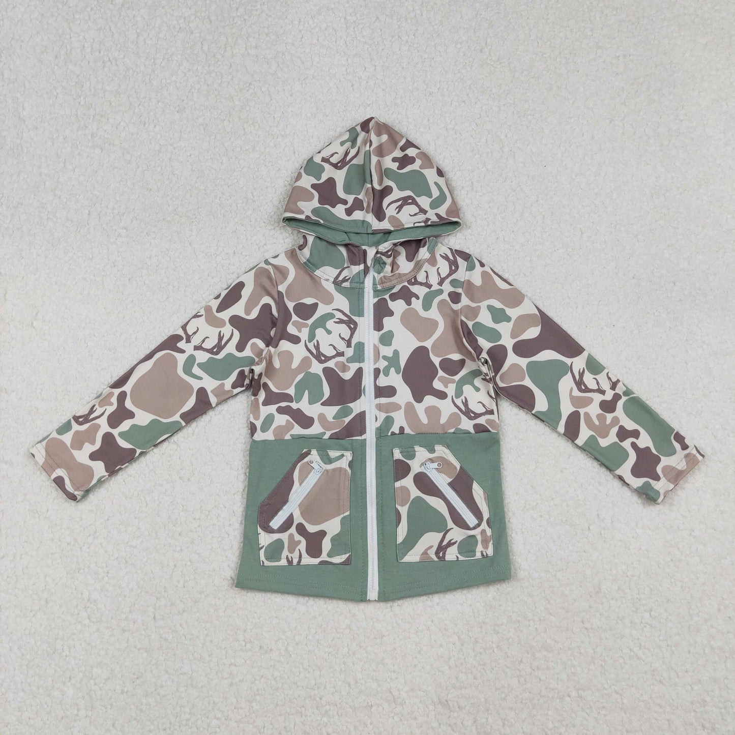 Baby Boy Long Sleeves Deer Camo Zipper Pockets Hoodie Cardigan Shirt Tops RTS