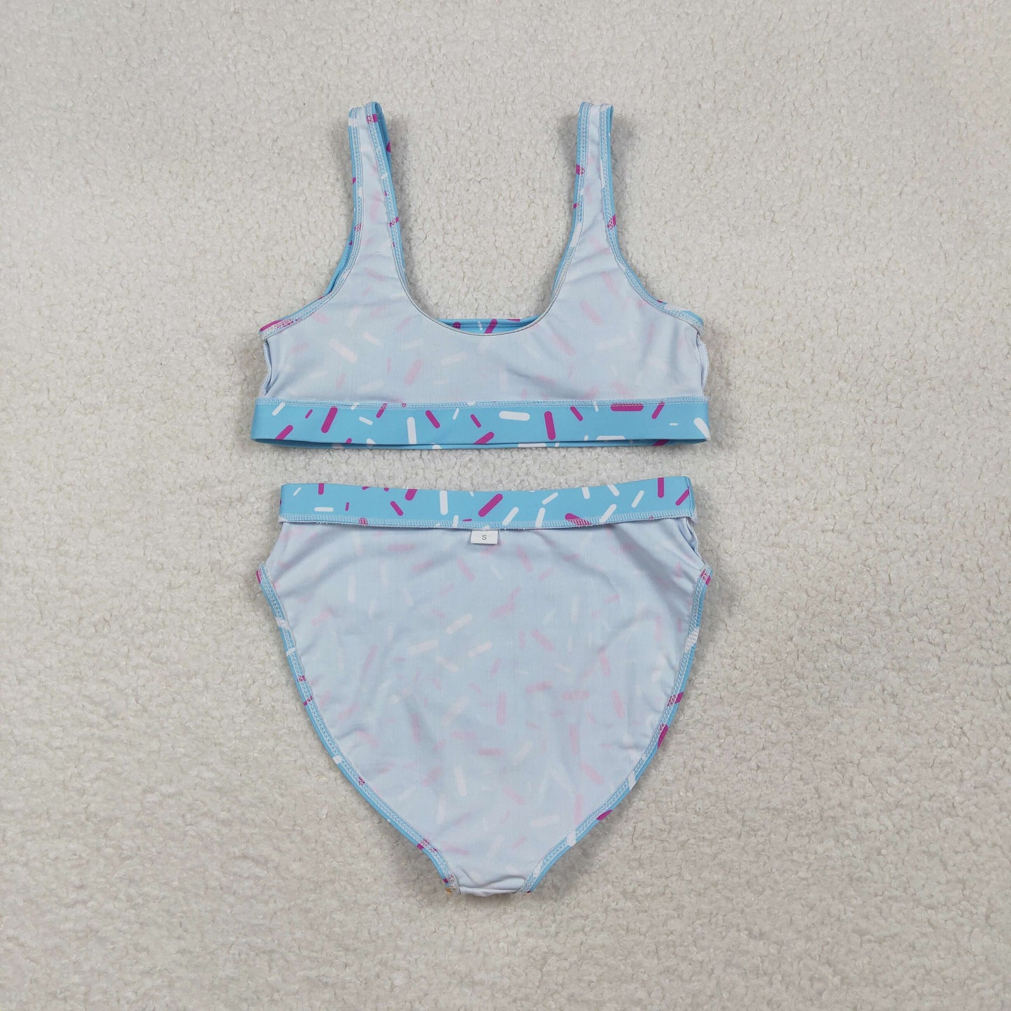 Adult Women Sleeveless Blue Tops Drip Shorts Summer Swimsuit Set RTS