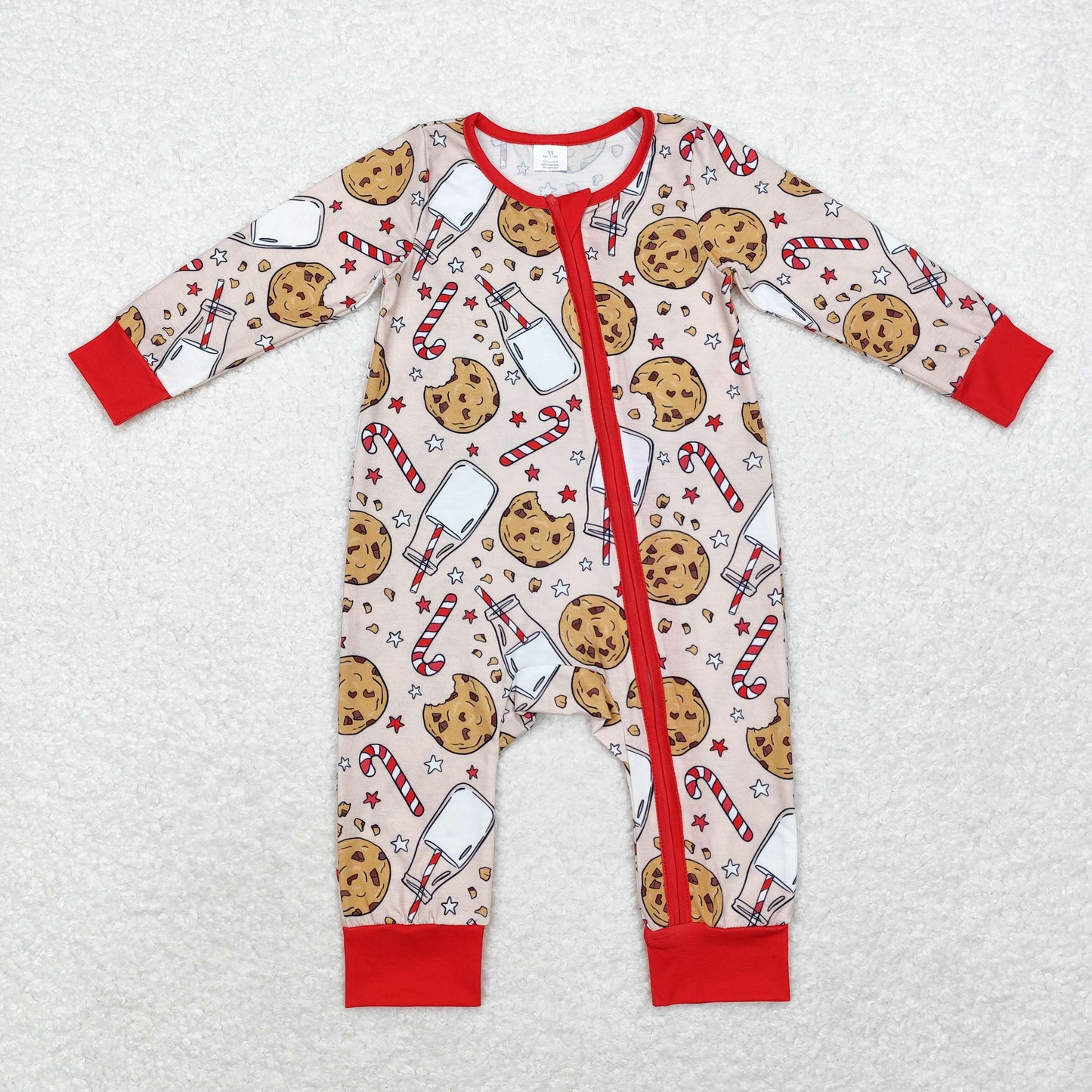 Baby Boy Christmas Cookie Milk Zipper Bamboo Romper