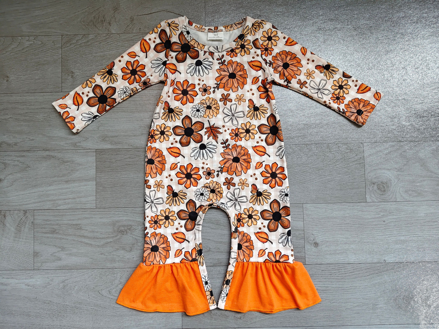 ( No moq ) Preorder Baby Girls Infant Long Sleeves Flower Plaid Fall Ruffle Romper