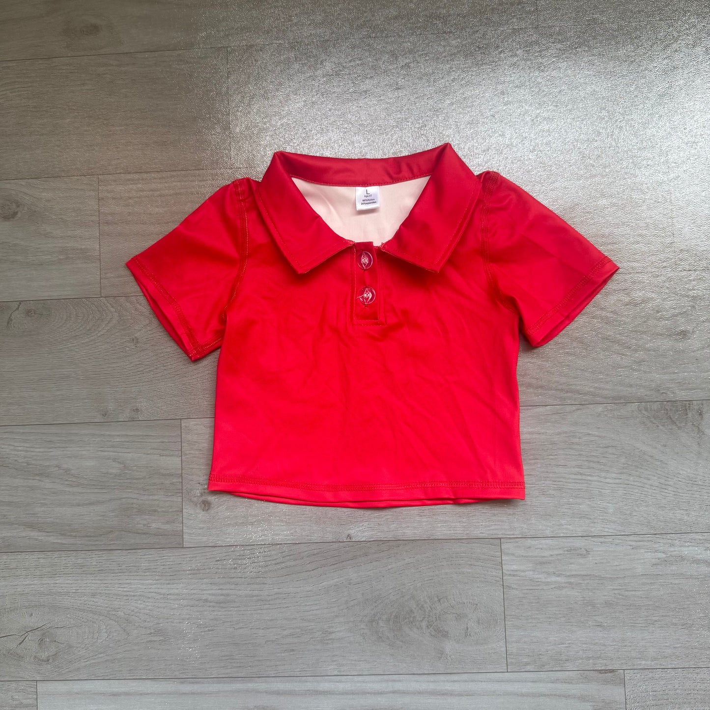 ( No moq ) Preorder Baby Girls Kids Short Sleeves Red Buttons Yoga Active Shirt Tops