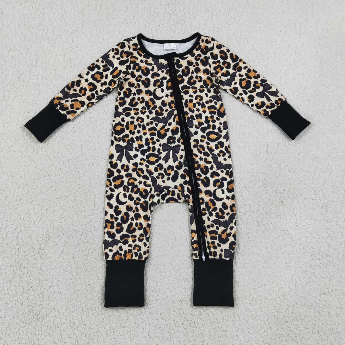Baby Girls Infant Bats Leopard Halloween Zipper Footie Sleeper Romper Clothes RTS