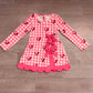 ( No moq ) Preorder Baby Girls Kids Hearts Plaid Bows Valentine Scallop Dress Yoga Active Clothes