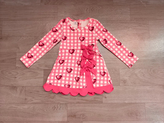 ( No moq ) Preorder Baby Girls Kids Hearts Plaid Bows Valentine Scallop Dress Yoga Active Clothes