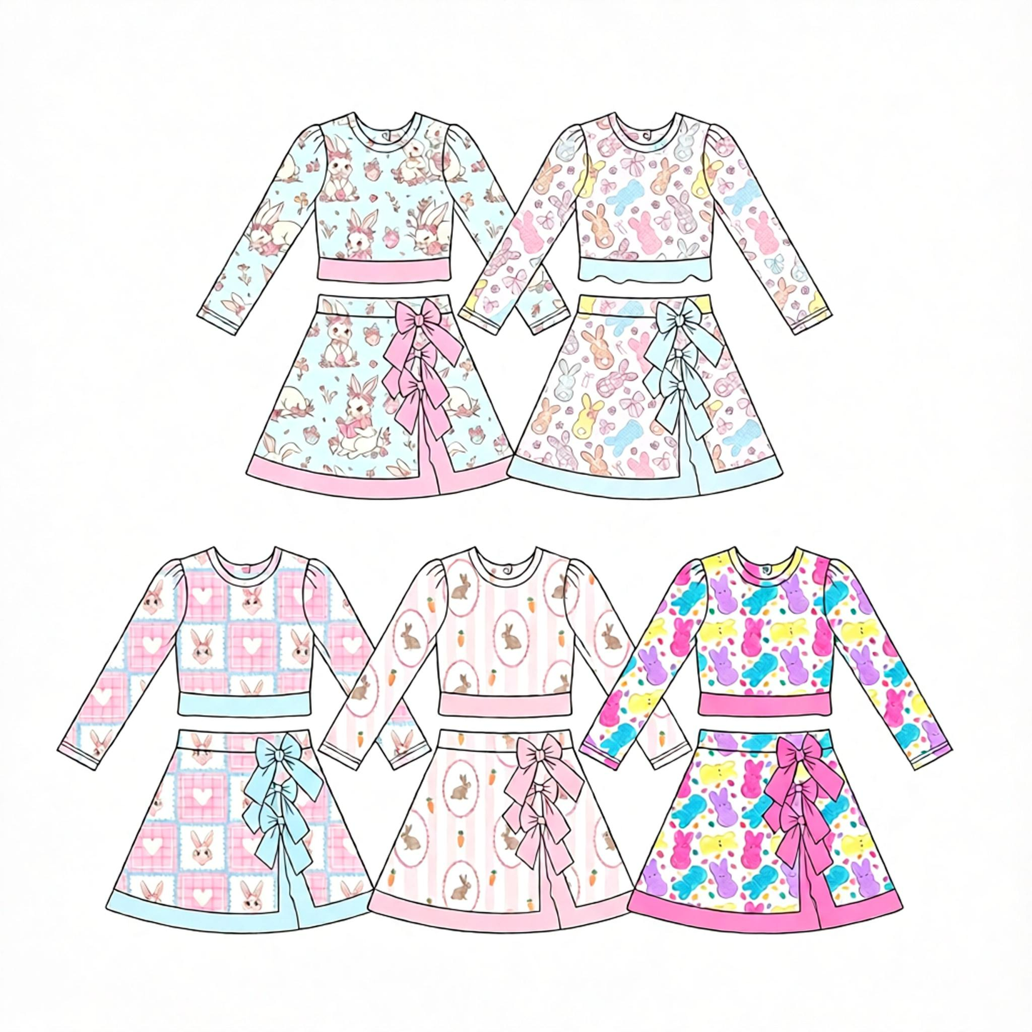 ( Moq 5 Each Style ) Sibling Baby Girls Kids Rabbits Easter Shirts Bows Skirts Shorts Sibling Sets Clothes