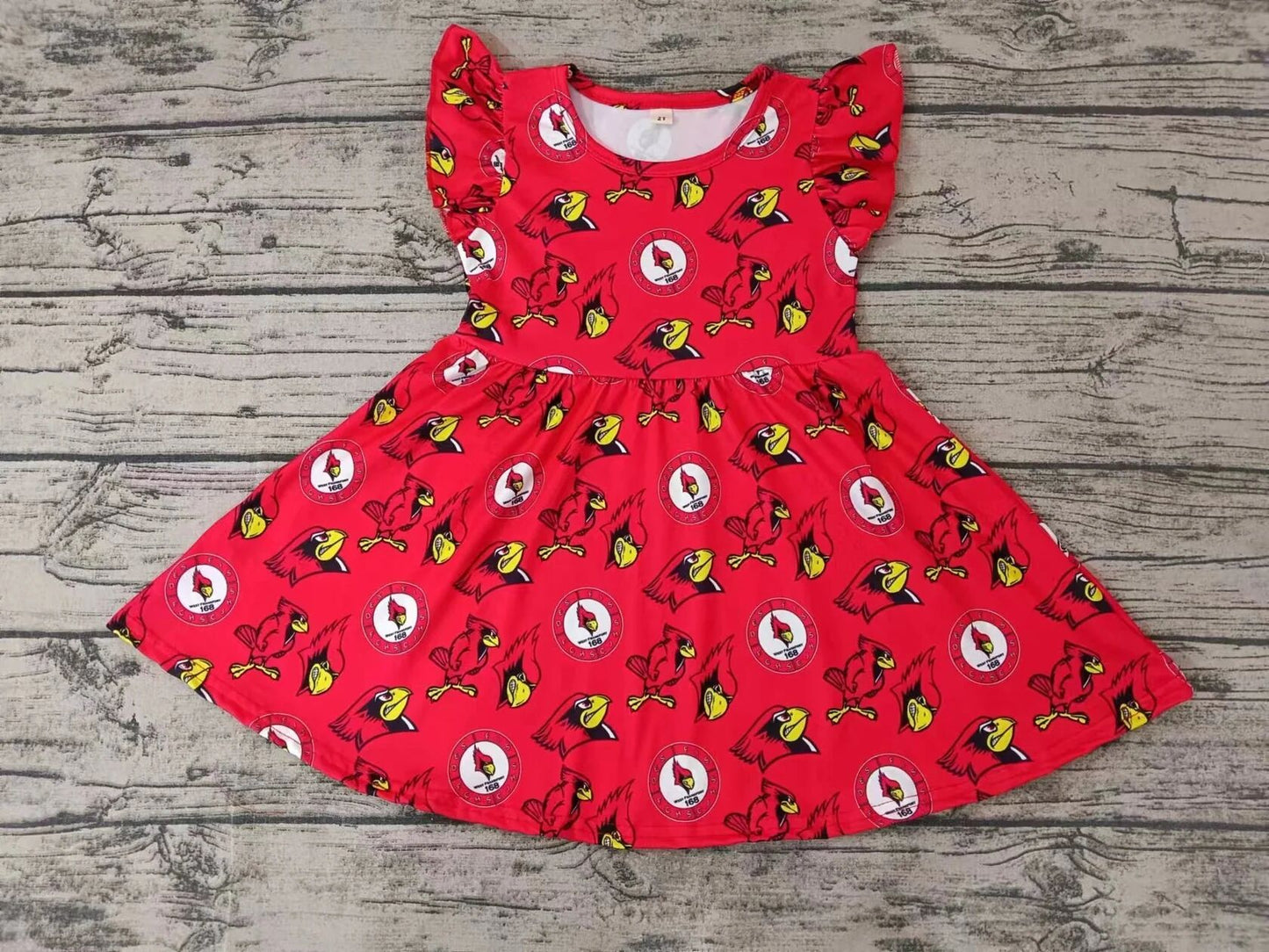 Moq 5 Baby Girl Short Sleeves Bird Team Red Dress