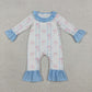 Baby Girls Infant Long Sleeves Bows Stripes Blue Ruffle Romper RTS