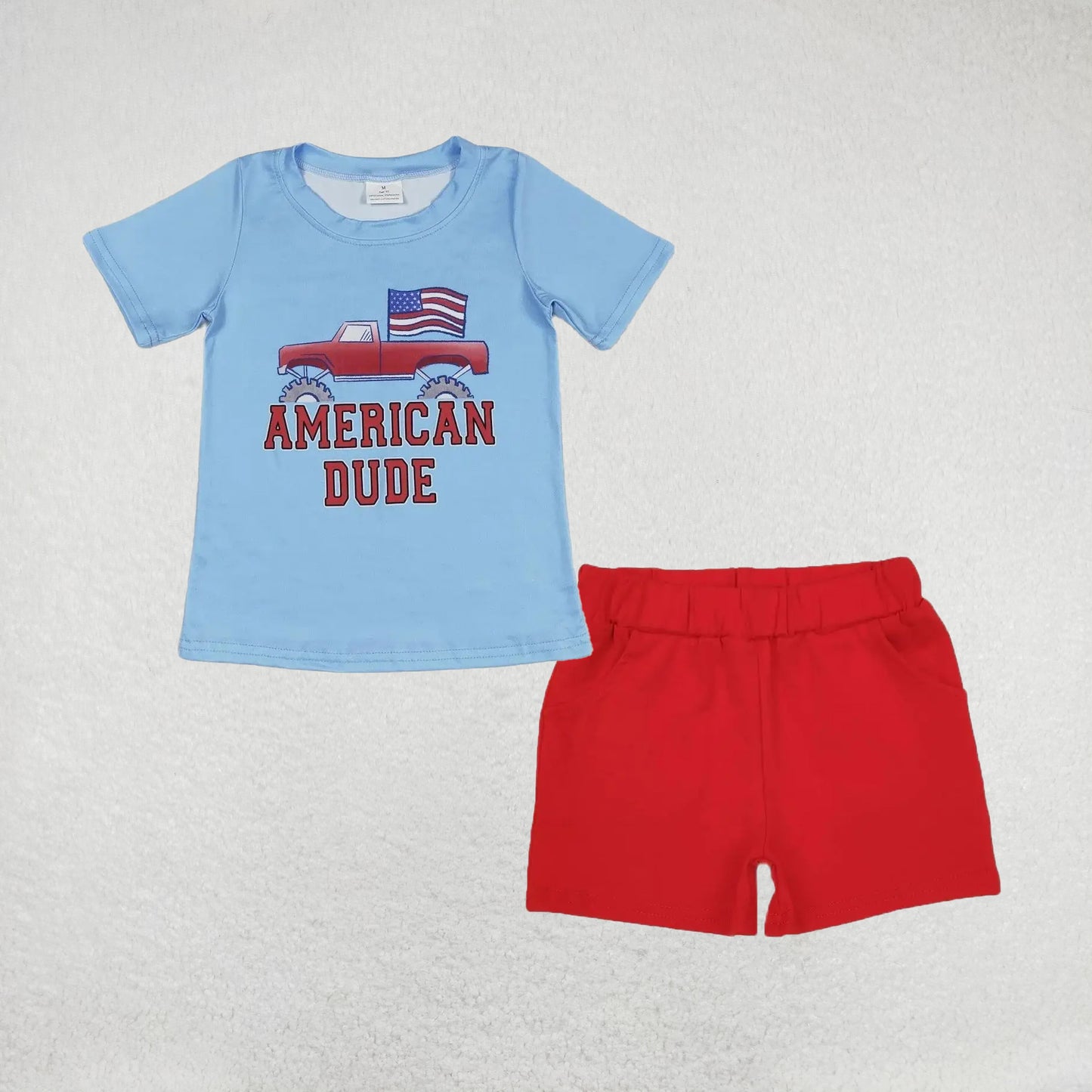 Baby Boy Short Sleeves Blue Shirt Red Shorts July 4th Set