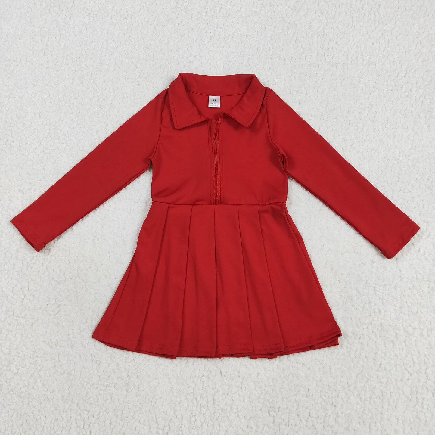 Baby Girl Long Sleeves Zipper Knee Length Yoga Active Red Dress RTS