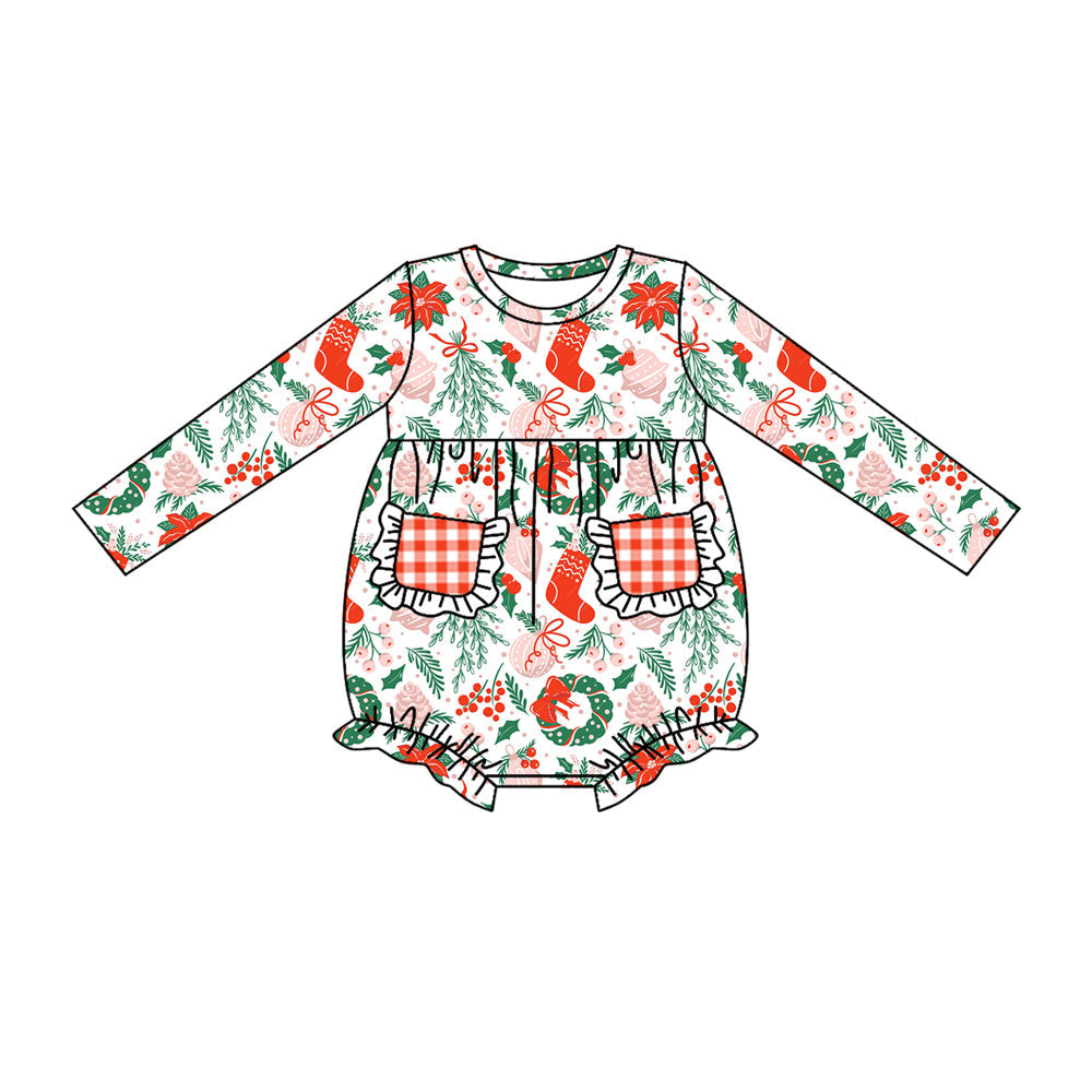 Baby Toddler Girl Christmas Tree Pockets Long Sleeve Romper