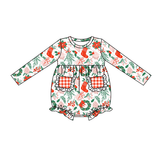 Baby Toddler Girl Christmas Tree Pockets Long Sleeve Romper