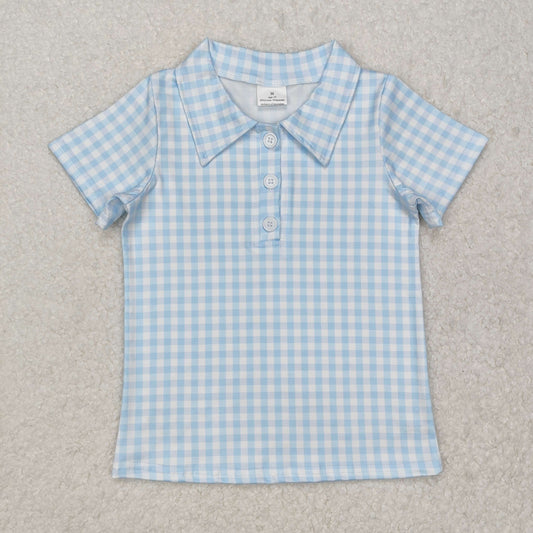 RTS Baby Boy Short Sleeves Blue Checkered Buttons Shirt Tops