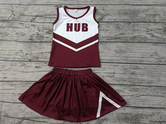 Baby Girl Sleeveless Wine Red Tops Team Shorts Skirt Outfit Clothes Set