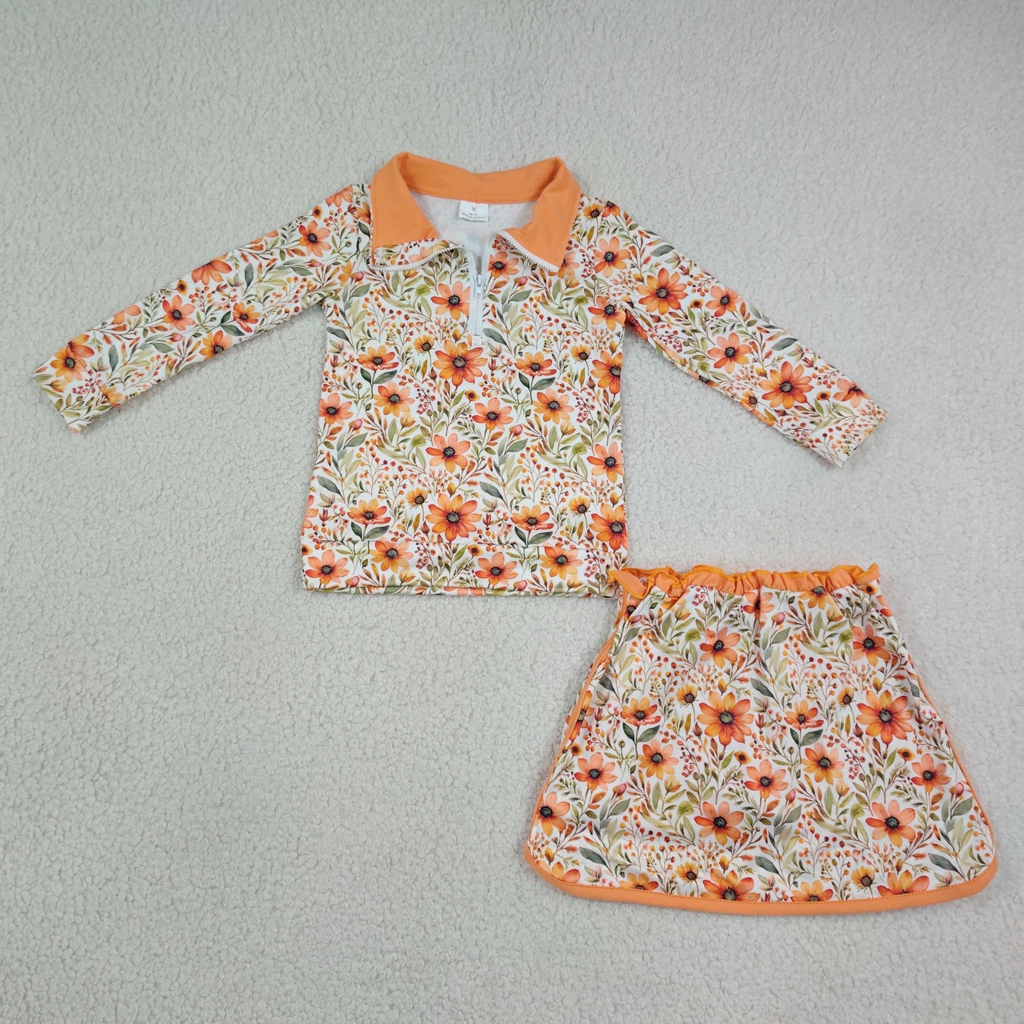 Baby Girls Kids Long Sleeve Flower Zipper Shirt Skirt Shorts Set Fall Clothes RTS