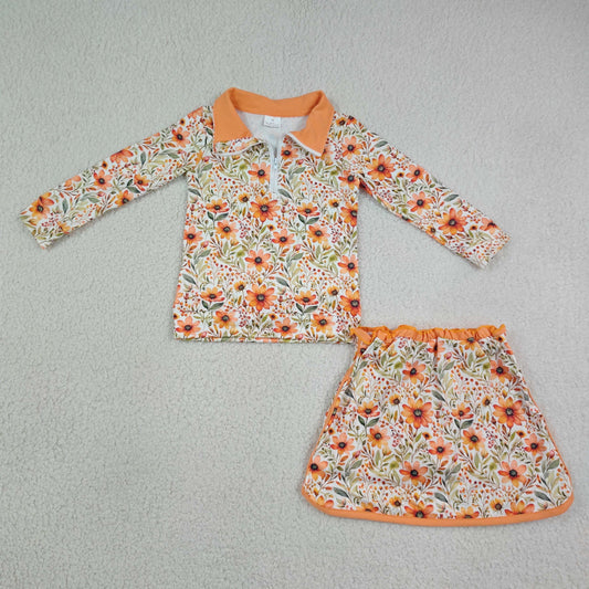 Baby Girls Kids Long Sleeve Flower Zipper Shirt Skirt Shorts Set Fall Clothes RTS