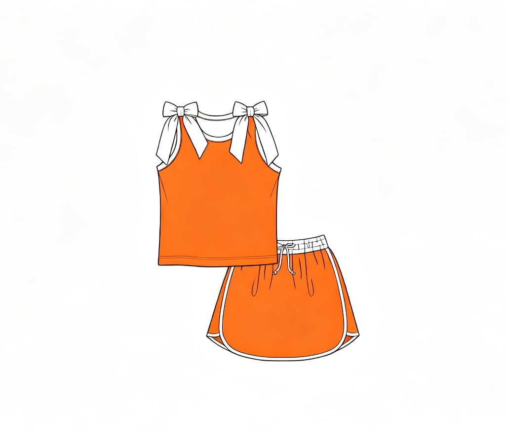 ( Moq 5 ) Custom Baby Girl Sleeveless Tops Shorts Orange Clothes 8.4