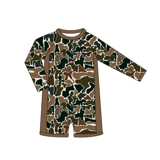 ( Moq 5 ) Preorder Baby Boys Kids Long Sleeves Brown Camo One-piece Swimsuit Clothes