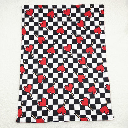 BL0113 Valentine's Day Baby Kids Hearts Checkered Blanket