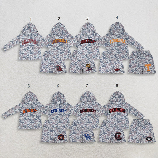 Sibling Baby Boys Kids Long Sleeves Grey Camo Hoodie Shirts Pockets Shorts Sets Team Clothes RTS