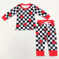 LR0856 Valentine's Day Baby Boy Girl Long Sleeves Hearts Checkered Zipper One Piece Romper