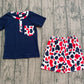 Baby Boys Short Sleeves Navy Buttons Shirt Camo Shorts 4th of July Clothes Set RTS