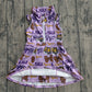( No moq ) Preorder Baby Girls Kids Tigers Football Bows Team Purple Yoga Zipper Knee Length Dress