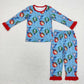 Boys Girls Long Sleeves Dogs Sibling Christmas Zipper Romper Pajamas Set Blue Clothes RTS
