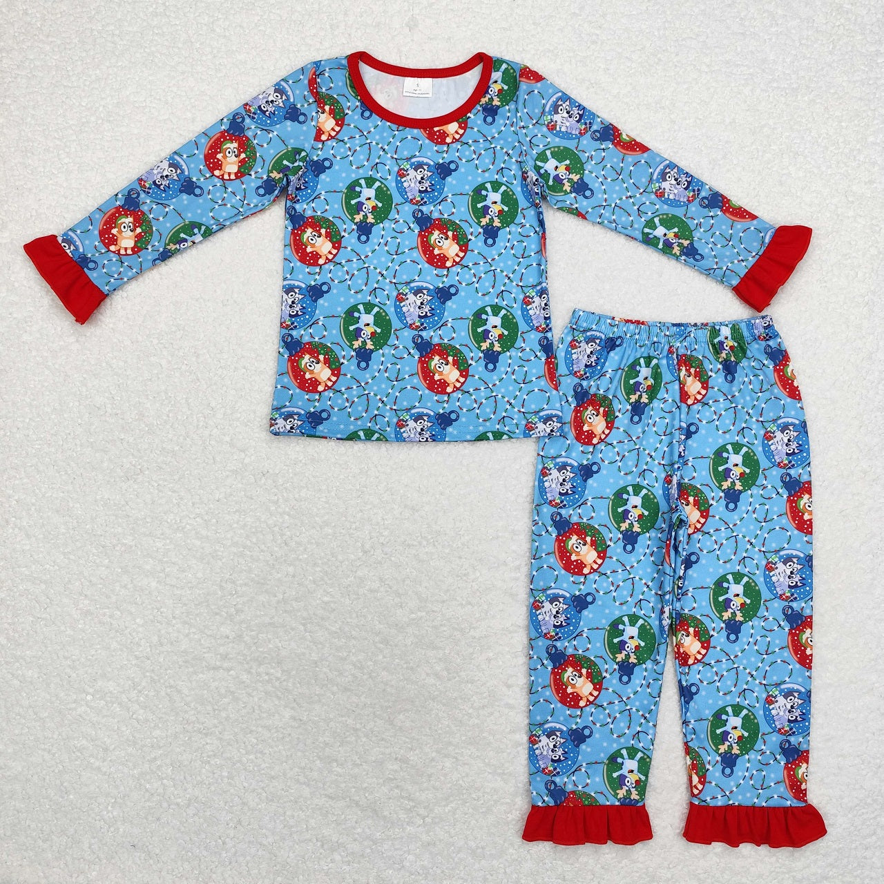Boys Girls Long Sleeves Dogs Sibling Christmas Zipper Romper Pajamas Set Blue Clothes RTS