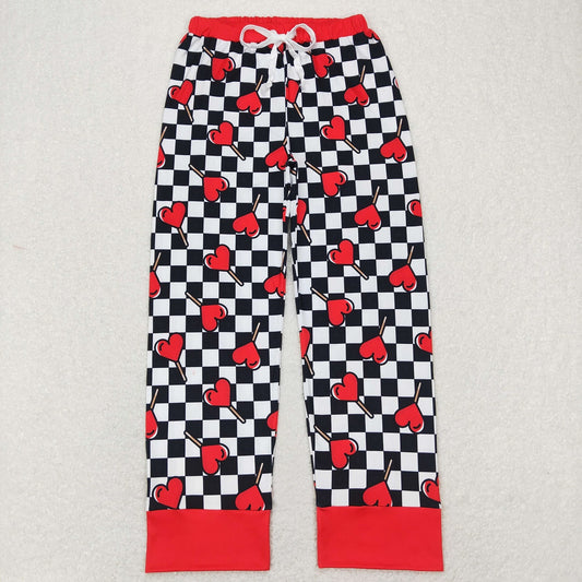 P0388 Valentine's Day Adult Women Hearts Checkered Pants