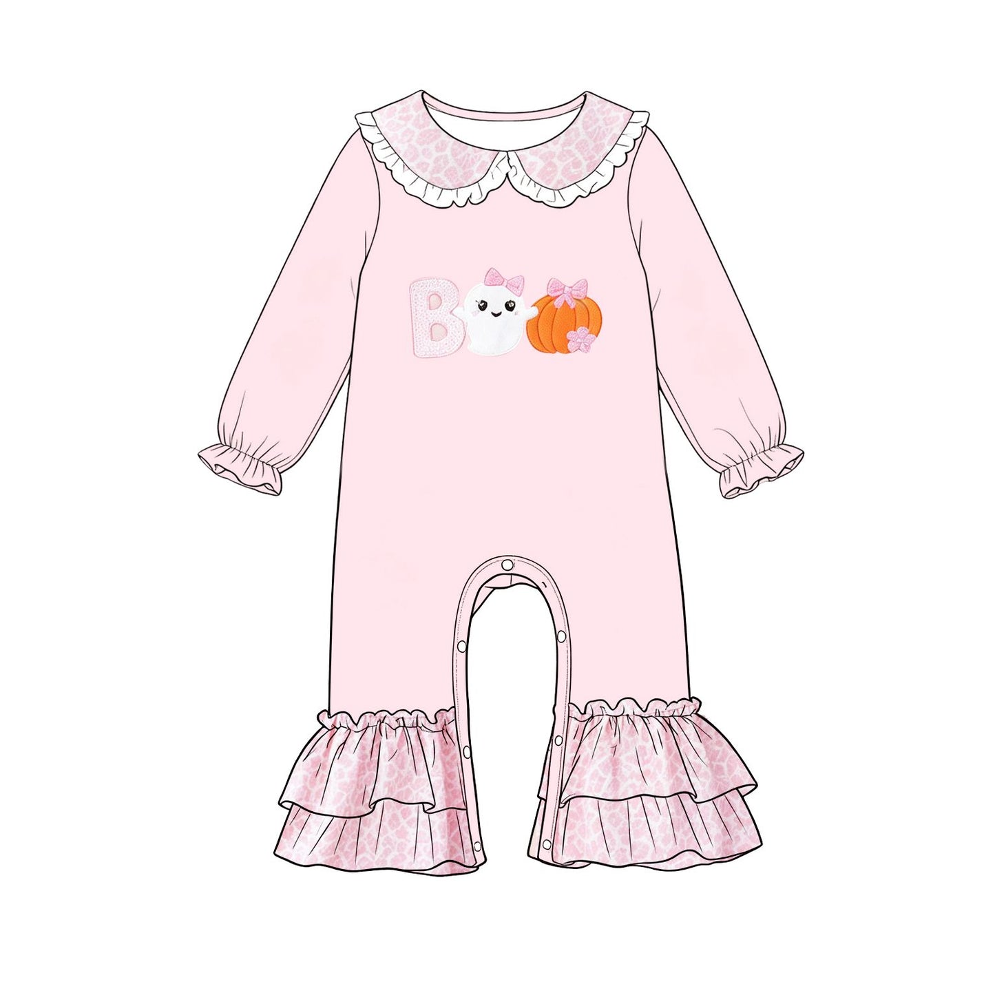 ( Moq 5 ) Preorder Baby Girls Infant Ghost Pumpkin Bows Thanksgiving Pink Romper Clothes