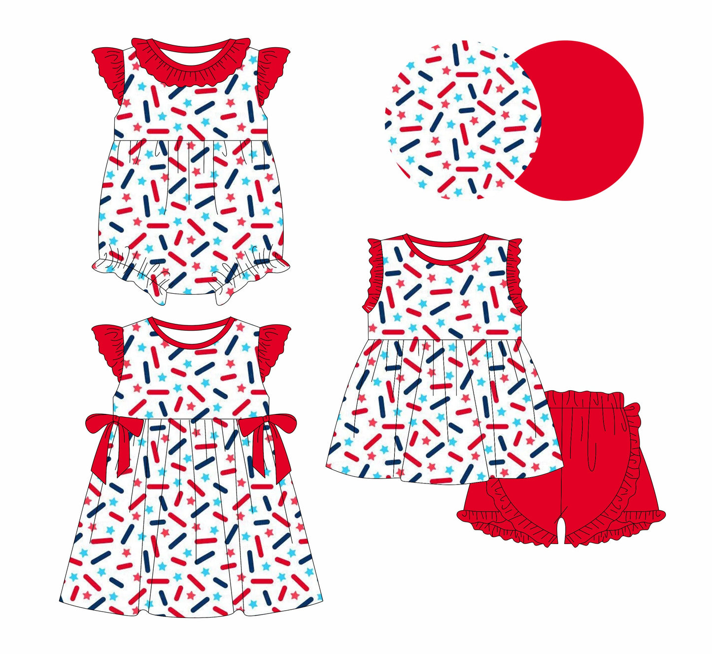 Baby Girl July 4th Stars Sibling Romper Dress Set ( Moq 5 Each Style ) 2.8