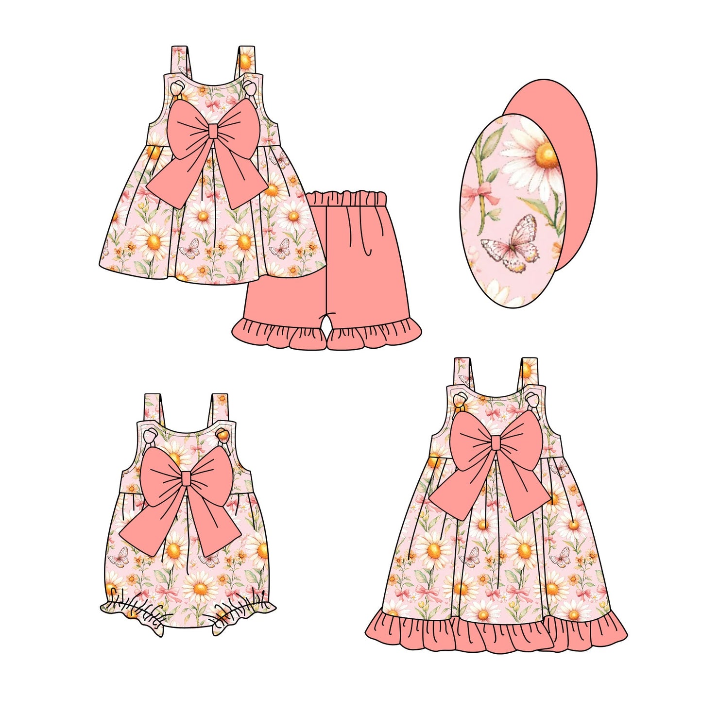 Baby Girl Straps Flower Bows Sibling Romper Dress Set ( Moq 5 Each Style ) 2.22