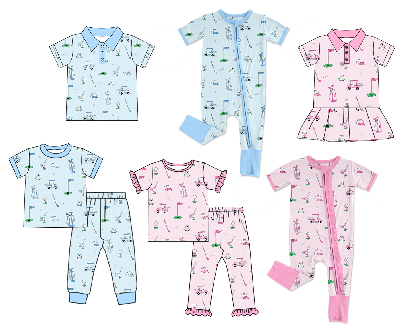 Baby Boy Girl Golf Sibling Matching Dress Romper Clothes Set ( Moq 5 Each style )