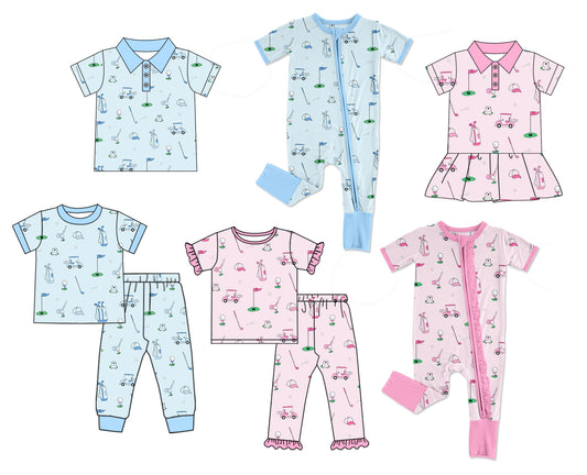 Baby Boy Girl Golf Sibling Matching Dress Romper Clothes Set ( Moq 5 Each style )