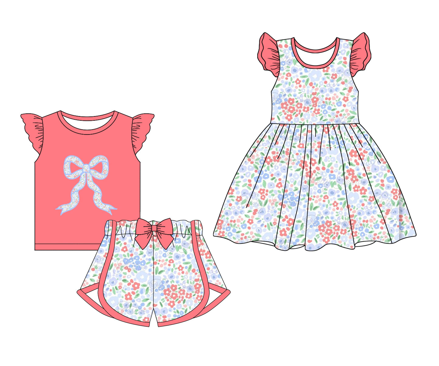 Baby Girl Short Sleeves Floral Sibling Dress Set ( Moq 5 Each Style ) 1.2
